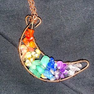 rainbow crystal moon necklace